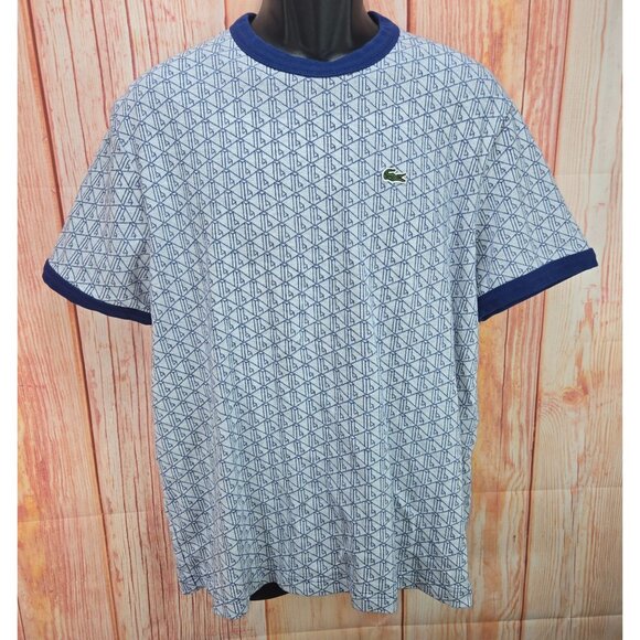 Lacoste Boys Regular Fit T-Shirt XXL Blue Geometric Pattern - Picture 1 of 7
